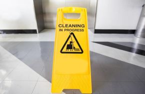 "Cleaning in Progress" sign. Protecting the Floors in Your Commercial Office Space This Winter